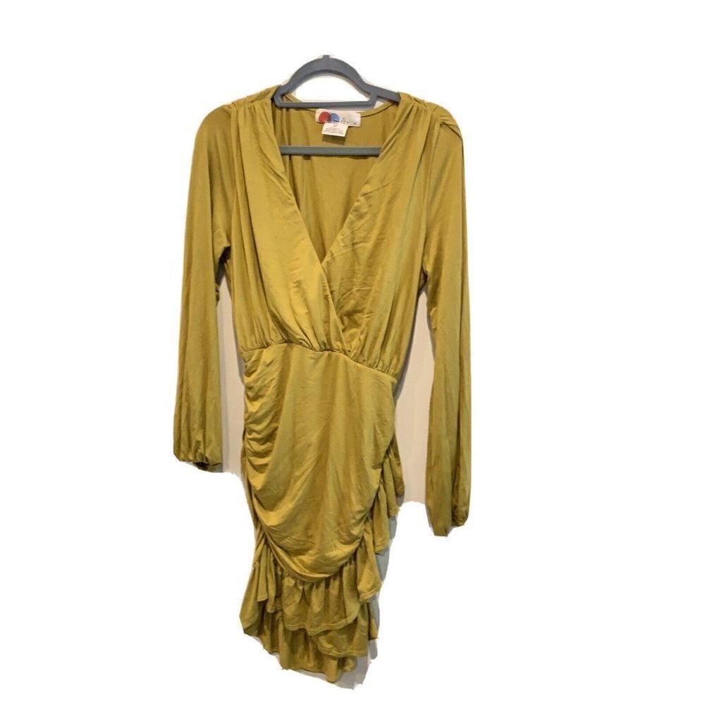 Free people Miami Ruched Mini Dress Tea Leaf V Neck Party Size Small NEW - Picture 4 of 9